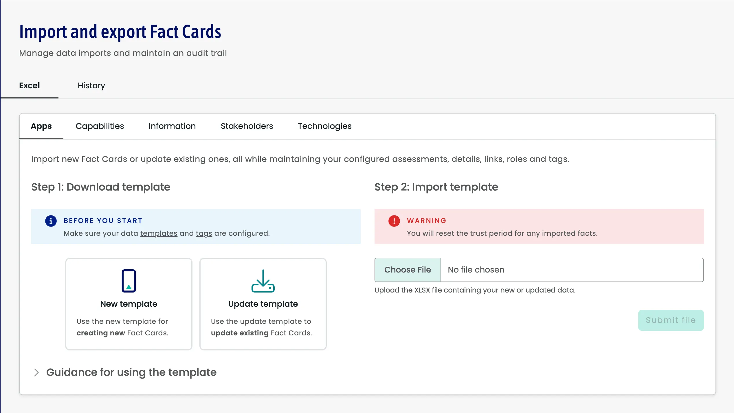 Topic import screen